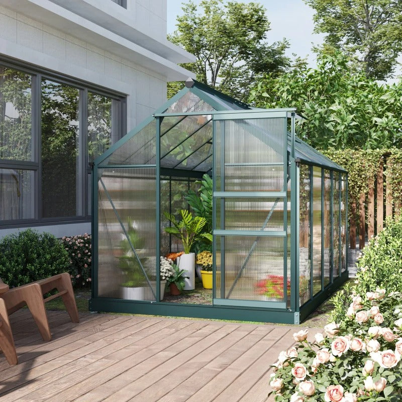 10' x 6' x 7' Walk-in Aluminum PC Hard Sided Outdoor Plants Garden Greenhouse w Door/Foundation