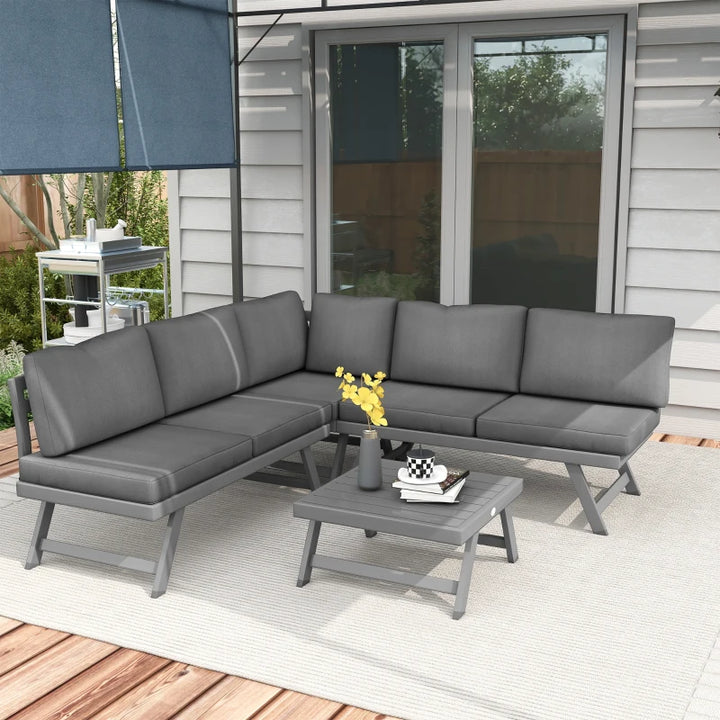 Convertible Outdoor Corner Garden Set 4-Piece - Modular Patio Furniture with Adjustable Recliner