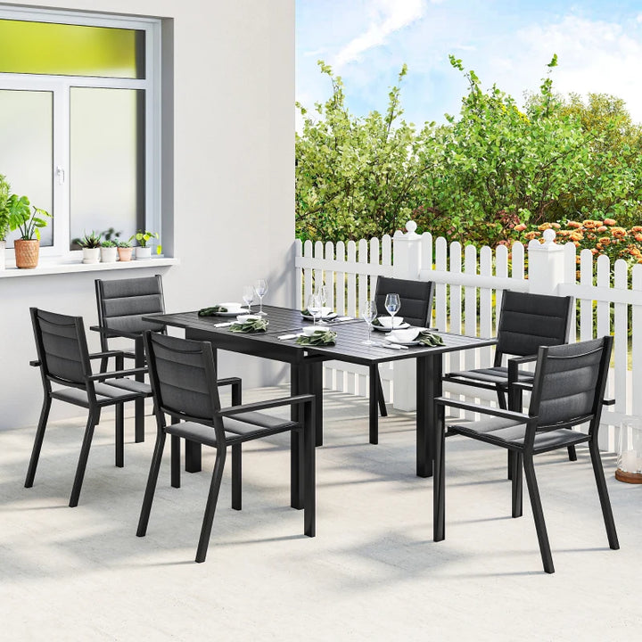 Patio Dining Set For 6 - Expandable Aluminum Outdoor Table And Stackable Chairs
