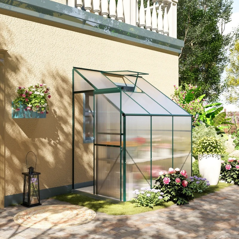 6.3' x 4.2' Walk-In Hard-Sided Greenhouse w Aluminum Frame, PC, Roof Vent for Outdoor Garden