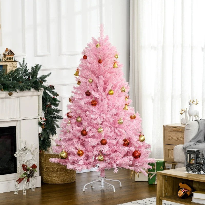 5ft 688-Tip Unlit Classic Shape Artificial Christmas Holiday Tree w Base, Xmas Decor, Pink