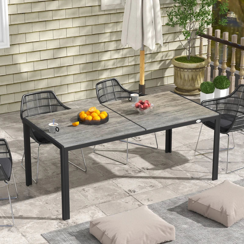 71" x 35" Lg Aluminum Dining Table w Wood-Plastic Composite Top Outdoor Patio, Distressed Grey