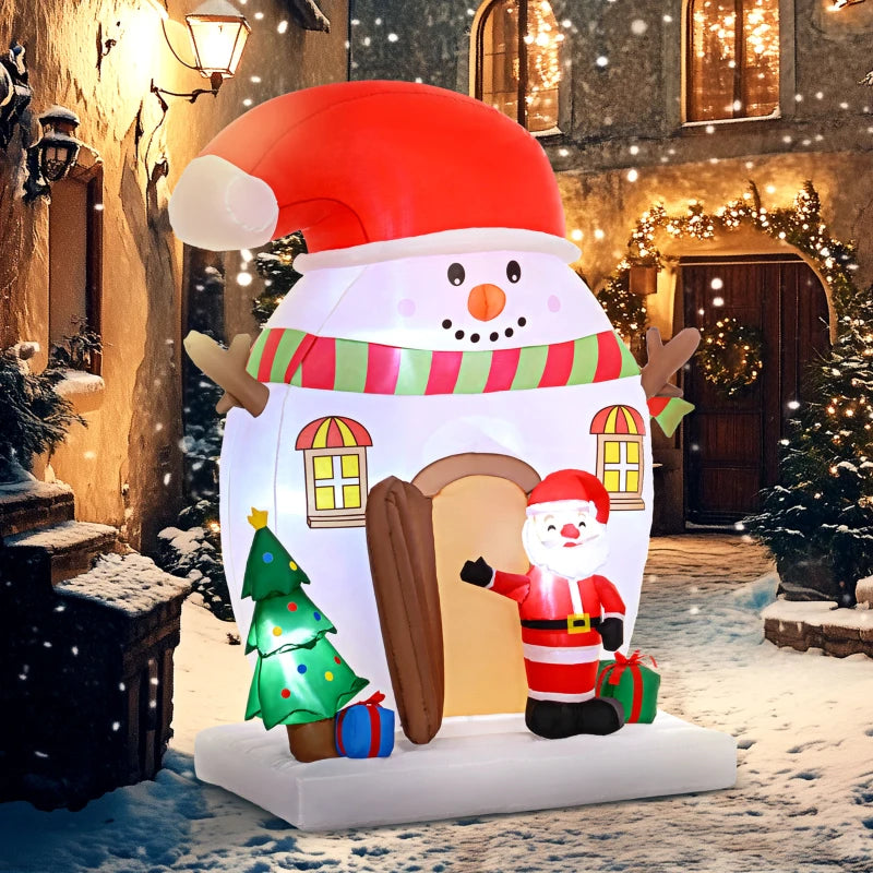 NEW 7.5ft Inflatable Holiday Christmas Outdoor Blow Up Lawn Decor w Light, Snowman House w Santa