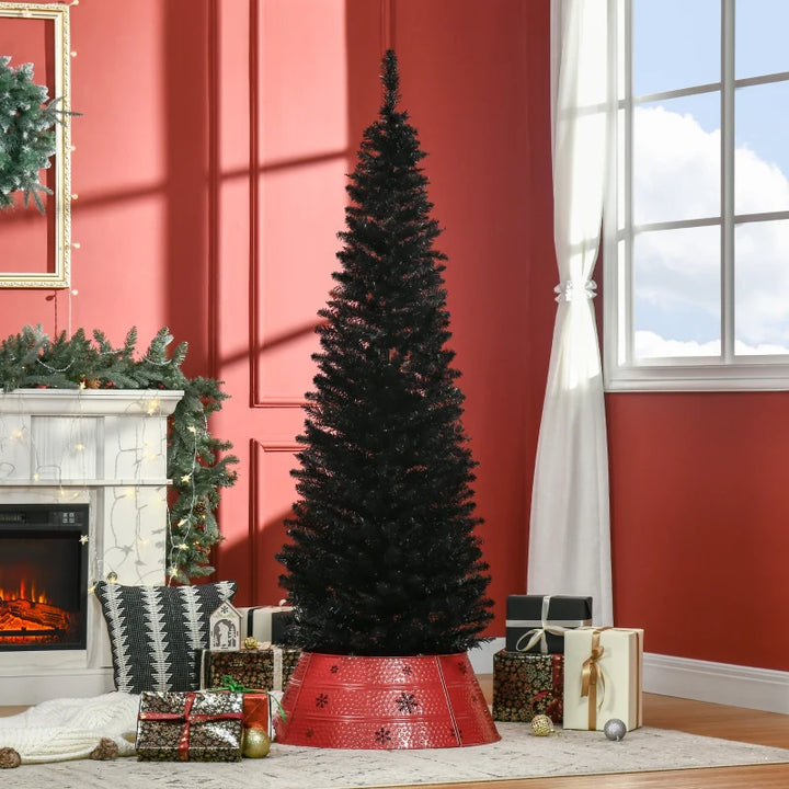 NEW 6ft 390-Tip Unlit Slim Pencil Artificial Christmas Holiday Xmas Tree Decor w Base, Black