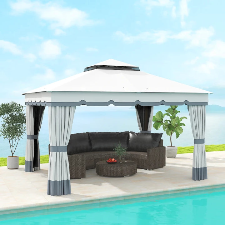 Double Roof Patio Gazebo Canopy 10' x 12' - UV Protection & Privacy Outdoor Shelter
