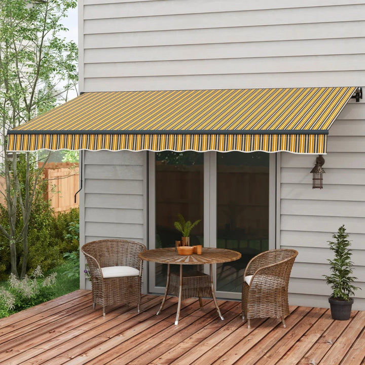 12' x 10' Manual Retractable Awning UV Resist Sun Shade Canopy Outdoor Patio Deck, Yellow Grey