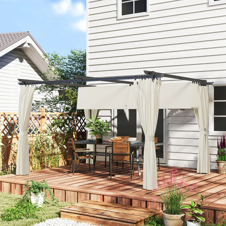 10x13 Pergola with Retractable Canopy and Curtains - UPF30+ Sun Shade Patio Shelter