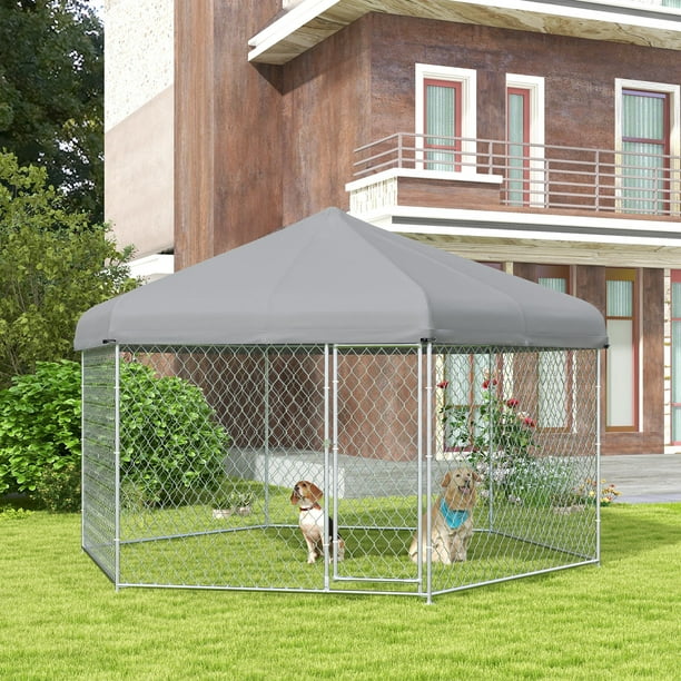 13.5' x 11.5' x 9' Galv Steel Dog House, Door, Roof, Playpen Kennel Shelter Heavy Duty Outdoor