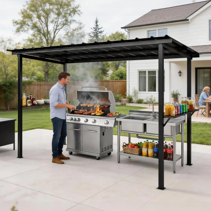 Hardtop Grill Gazebo with Side Shelves - Durable Outdoor BBQ Shelter 12 x 6 ft