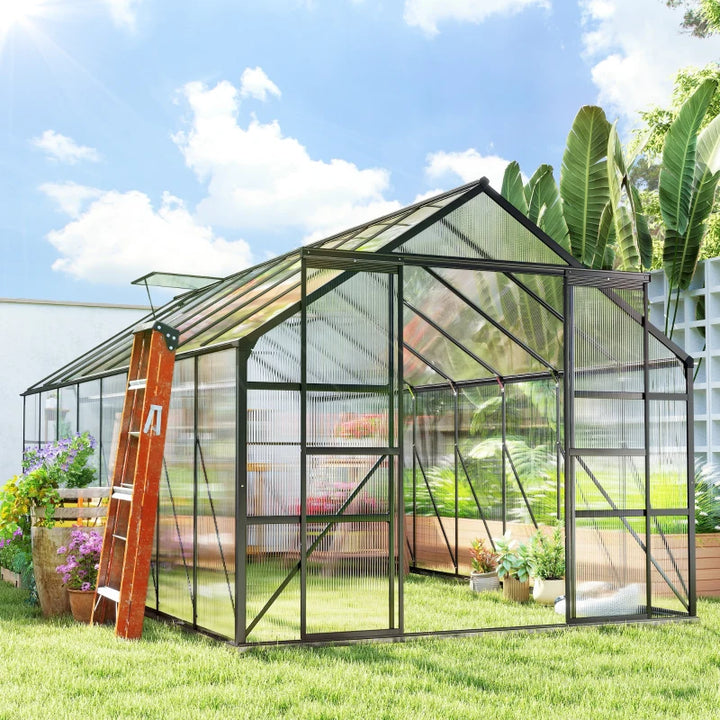 Aluminum Polycarbonate Walk-In Garden Greenhouse Kit - Spacious Year-Round Plant Protection