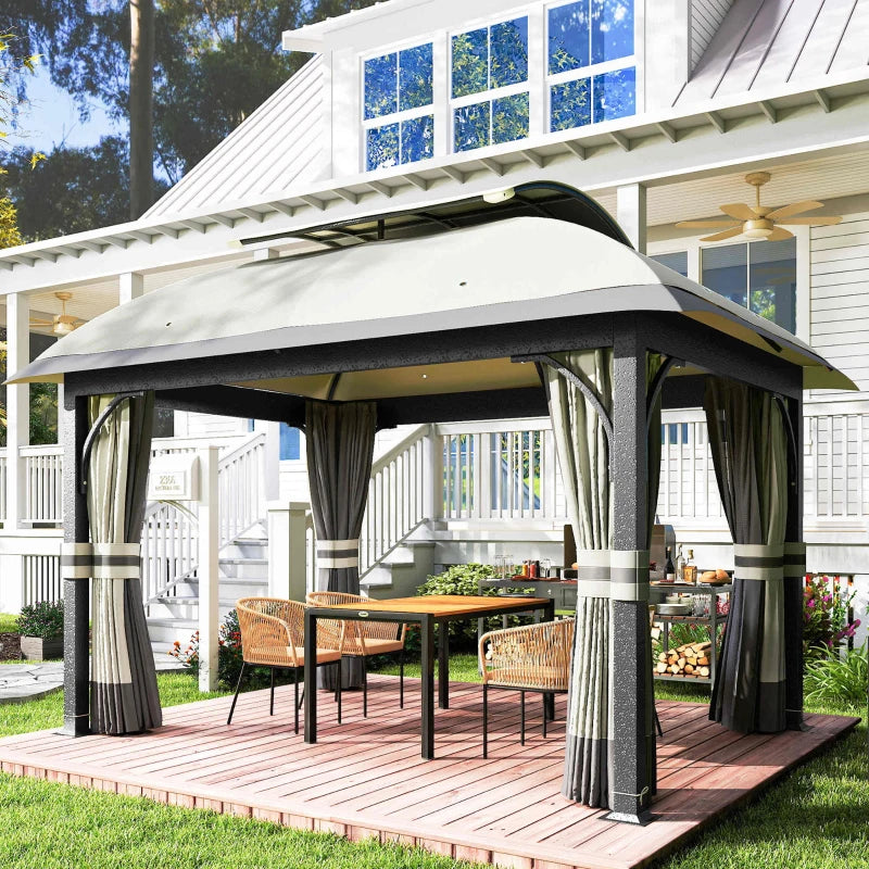 Double Roof 11'x13' Patio Gazebo Canopy with Netting and Curtains - UV Protection and Durable Metal Frame
