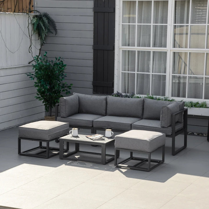 6 Pieces Patio Furniture Set Space-Saving Sectional Outdoor Daybed with Aluminum Frame and Thick Cushions