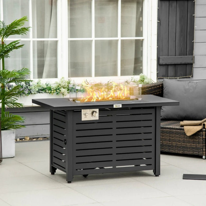 43" 50,000 BTU Pulse Ignition Propane Gas Fire Pit Table w Cover & Wind Guard for Patio, Black