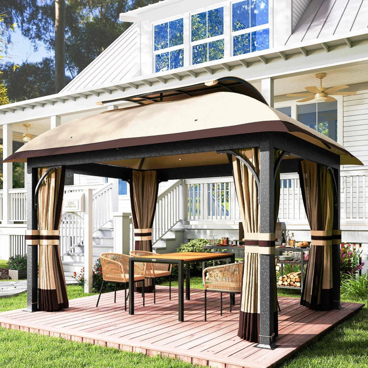 11' x 13' Patio Gazebo Double Roof Outdoor Canopy - UV Protection & Insect Netting