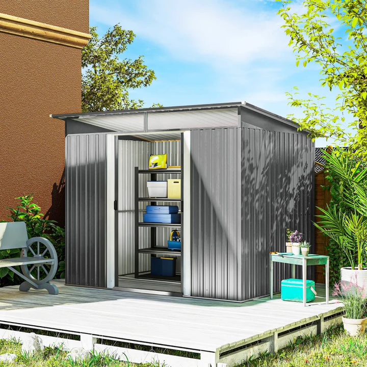 9' x 6.5' Outdoor Metal Garden Shed Utility Tool Storage - Durable Steel Backyard Storage