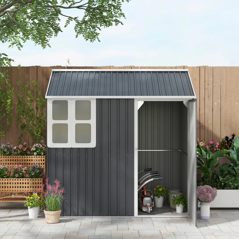 7’ x 5.6’ x 7.2’ Outdoor Metal Storage Shed w/ Lockable Doors, Vent, Sloped Roof - Dark Grey