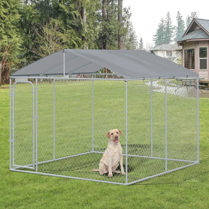 10' x 10' x 7' Galv Steel Dog House w Door, Roof, Playpen Kennel Shelter Heavy Duty Outdoor