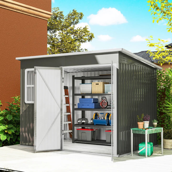 Galvanized Steel Outdoor Storage Shed 8.5' x 6' - Durable Weather-Resistant Garden Storage