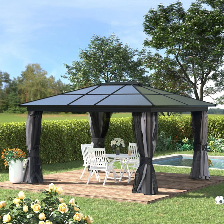 12' x 15' Hardtop Gazebo Canopy - Durable Polycarbonate Roof & Protective Curtains
