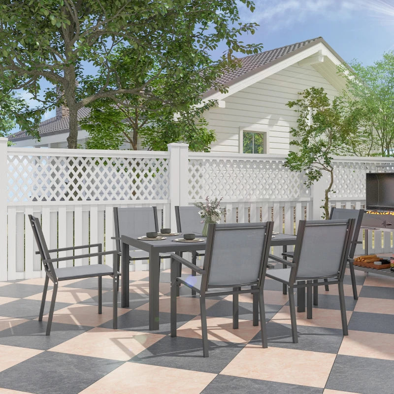 7 Piece Outdoor Dining Set with Rectangular Table and Stackable Chairs - Durable Weather Resistant Patio Furniture