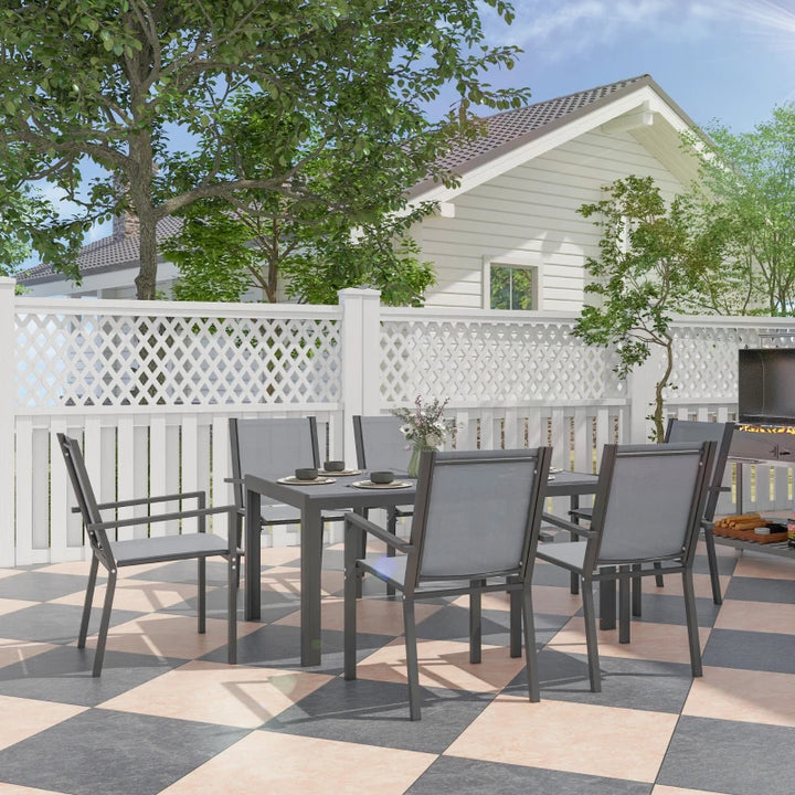 7 Piece Outdoor Dining Set with Rectangular Table and Stackable Chairs - Durable Weather Resistant Patio Furniture