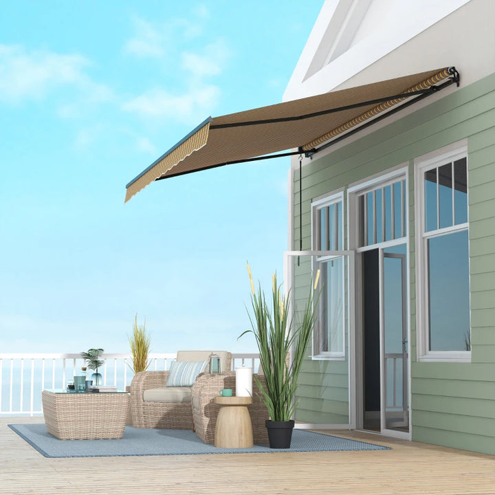 13' x 10' Manual Retractable Awning UV Resist Sun Shade Canopy Outdoor Patio Deck, Yellow Grey