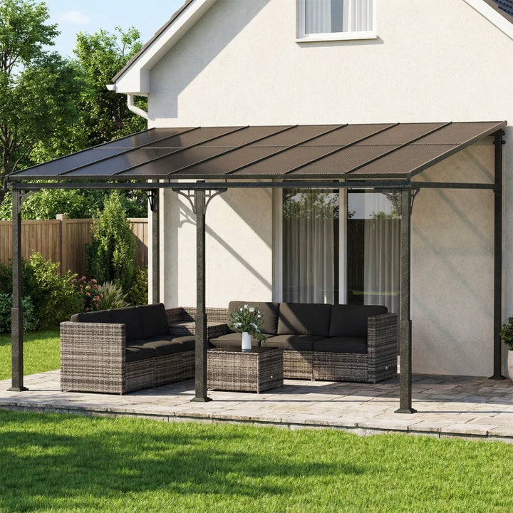 13' x 10' Lean To Gazebo Hardtop Wall Mounted Outdoor Pergola - Durable Weatherproof Patio Shelter