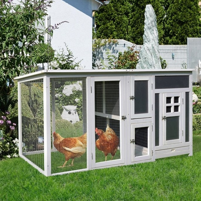 63" Wooden Outdoor Chicken Coop Hen House Bunny Rabbit Cage w Nesting Box, Removable Tray, Grey