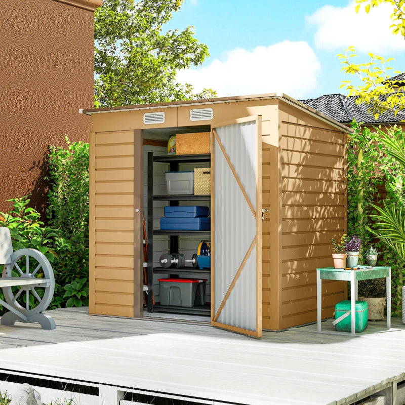 Galvanized Garden Storage Shed 6' x 4' - Durable Metal Outdoor Storage with Double Doors and Vents