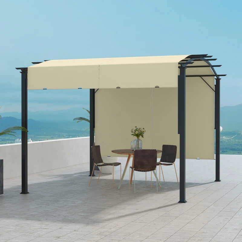 11' x 11' Steel Pergola Gazebo Shelter w Arched Fabric Roof for Outdoor Patio, Black, Lt Beige