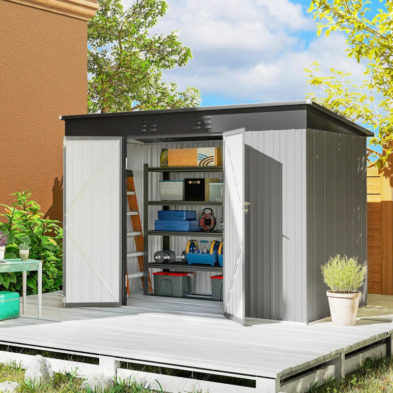 Galvanized Steel Garden Storage Shed 9' x 4' - Durable Outdoor Tool Organizer