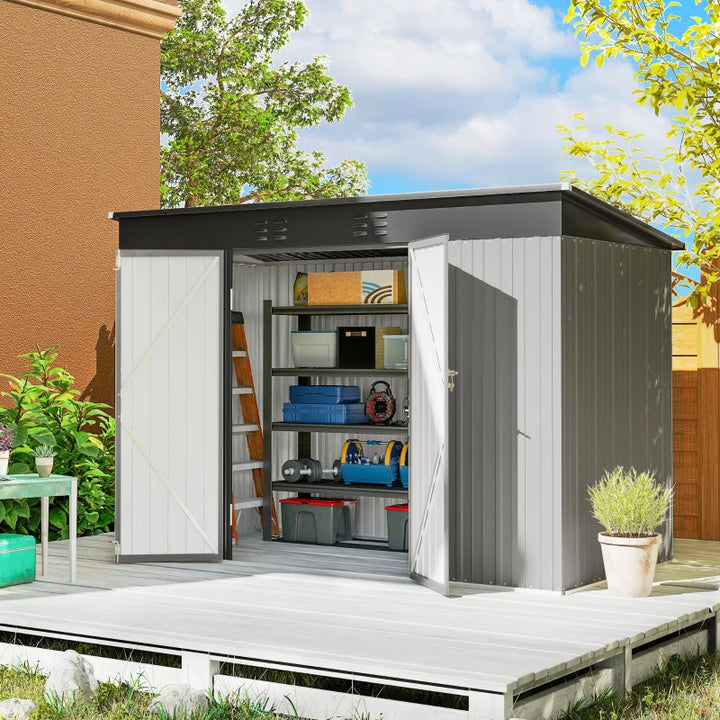 Galvanized Steel Garden Storage Shed 9' x 4' - Durable Outdoor Tool Organizer