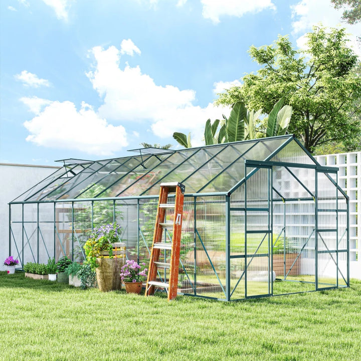 Aluminum Polycarbonate Walk-In Garden Greenhouse - Year-Round Plant Protection
