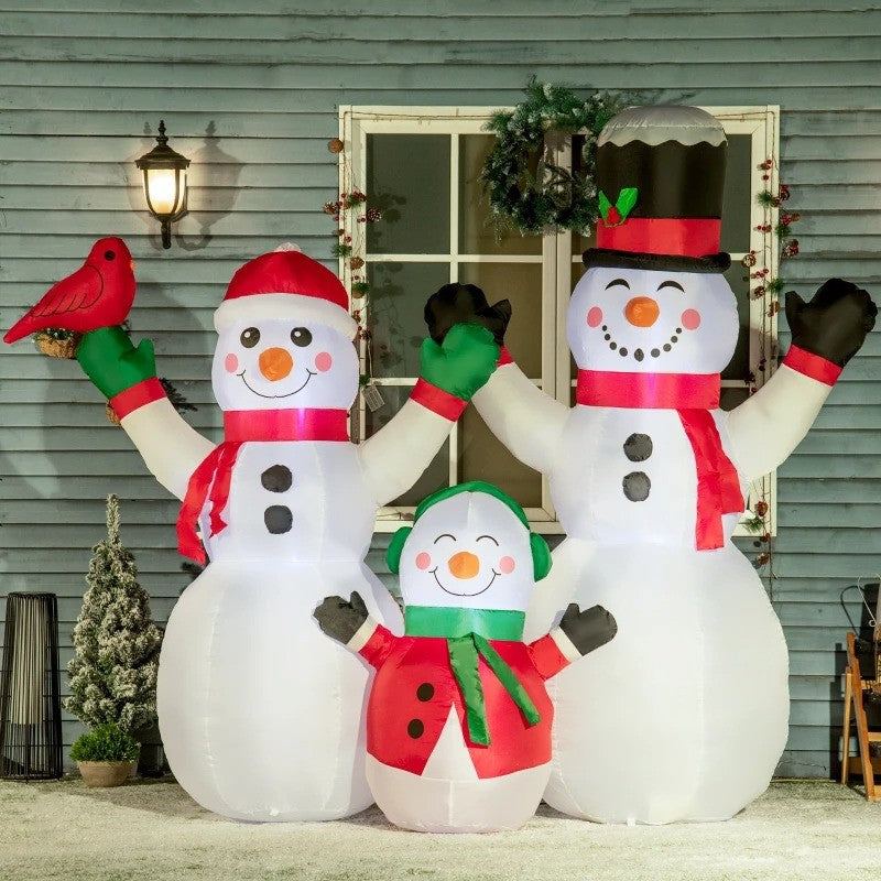 6.5ft Inflatable Holiday Christmas Outdoor Decoration, Light, Snowman Family, Red Cardinal