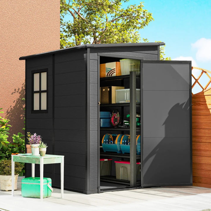 4'x5' Garden Storage Shed Lean-To - Lockable Weatherproof Outdoor Tool Storage
