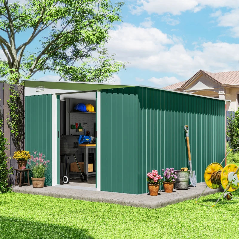 Steel Garden Storage Shed 11' x 9' - Durable Outdoor Tool House with Double Sliding Doors
