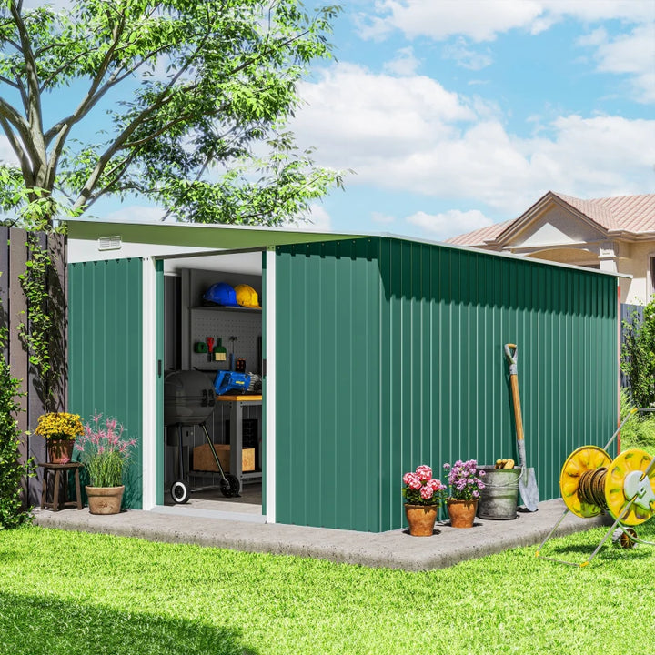 Steel Garden Storage Shed 11' x 9' - Durable Outdoor Tool House with Double Sliding Doors