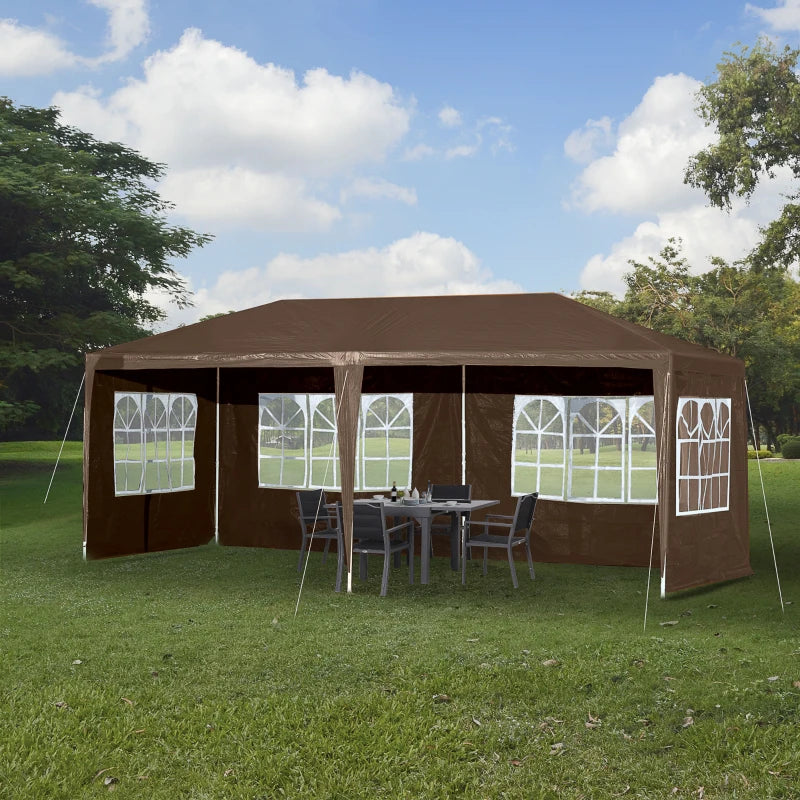 10’ x 20’ Portable Event Party Wedding Tent Patio Gazebo Canopy w 4 Wall Panels, Windows, Brown