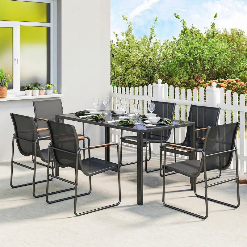 7 Pieces Outdoor Dining Set for 6 – Durable Glass Patio Table and Mesh Chairs