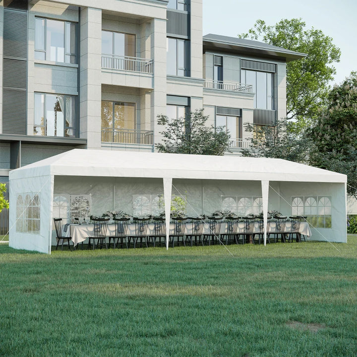 28' x 10' Portable Event Party Wedding Tent Outdoor Gazebo Canopy w 5 Walls, Windows, White