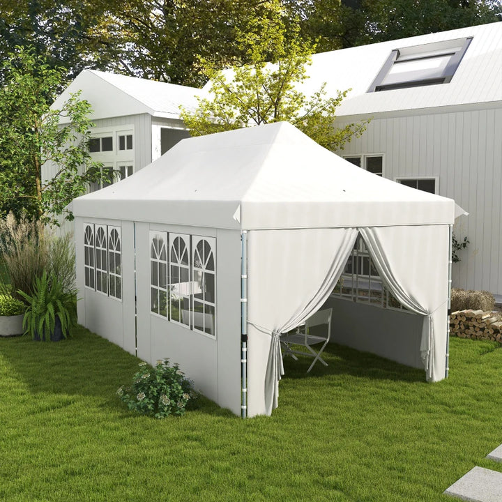 20’ x 10’ Pop-Up Portable Event Party Wedding Tent Gazebo Canopy w Case Sand Bags Walls, White