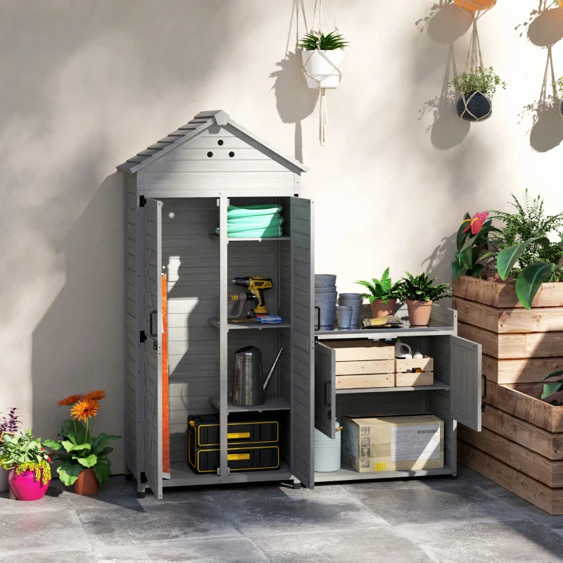 2-in-1 Outdoor Storage Cabinet Wood Garden Shed with Shelves - Spacious Weather-Resistant Backyard Storage