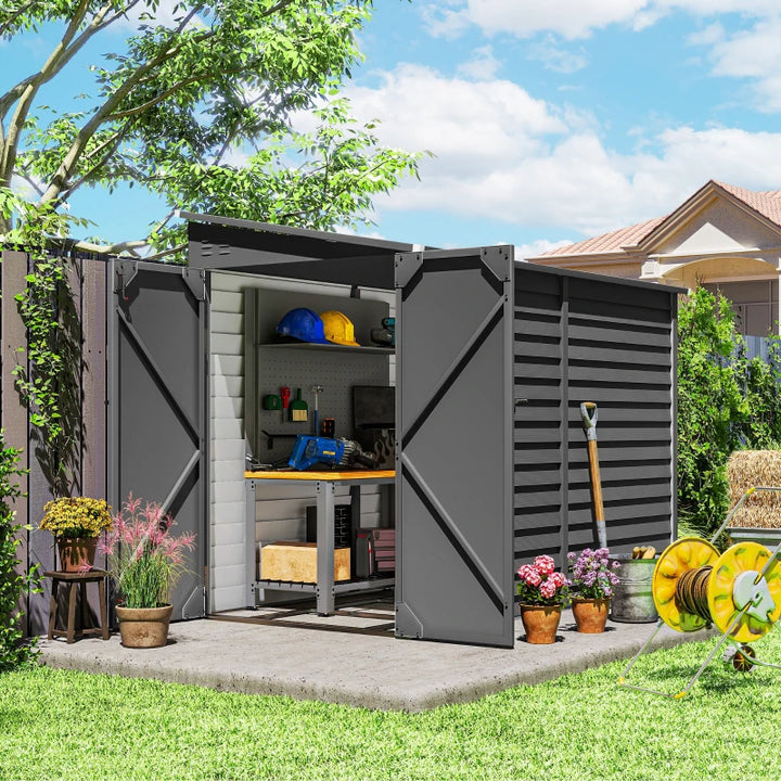 Steel Outdoor Storage Shed Lean To Design - Durable Weather Resistant Tool Storage