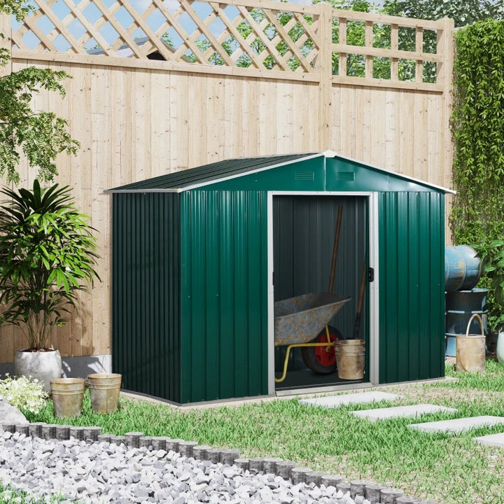 8’ x 6’ x 6’ Outdoor Metal Storage Shed Organizer w/ Foundation for Patio Backyard - Dk Green