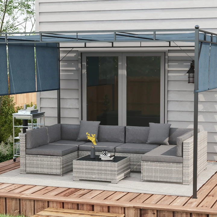 7pc 6-Seat Rattan Wicker Sectional Conversation Sofa Set w Cushions Outdoor Patio, Mixed Lt Grey