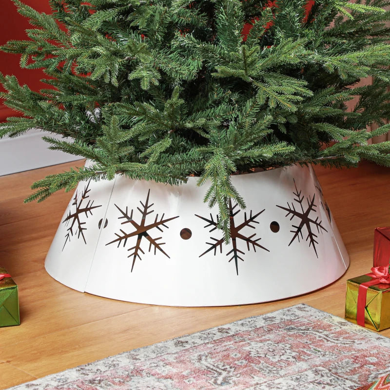 NEW 26" Farmhouse Metal Tree Skirt Collar Guard for Christmas Holiday Xmas, Snowflake Cutout, White