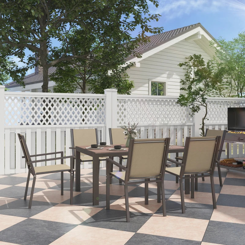 7 Piece Outdoor Dining Set with Rectangular Table and Stackable Chairs - Durable Weather-Resistant Patio Furniture