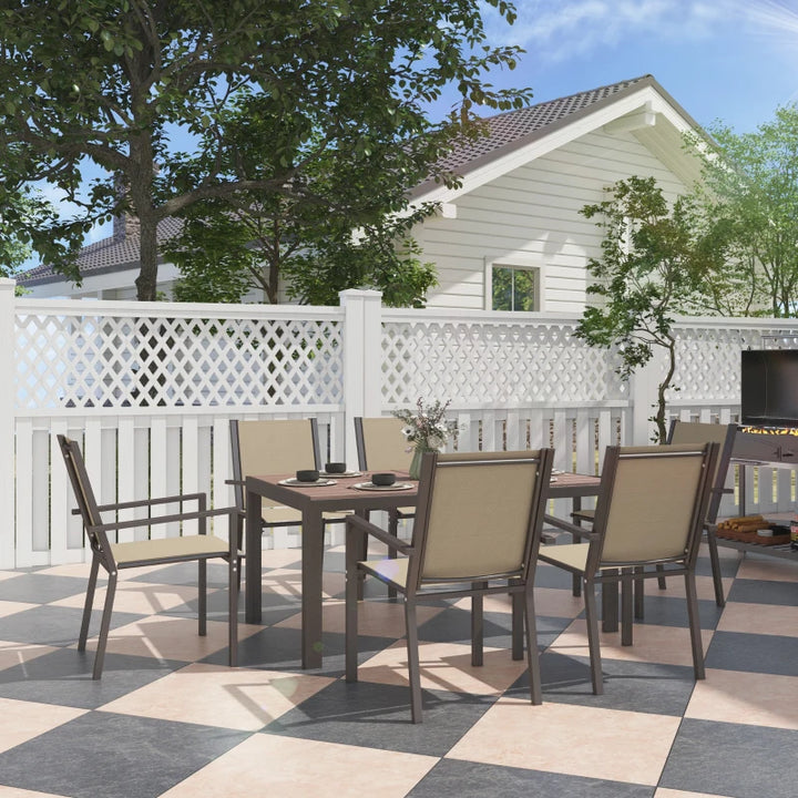 7 Piece Outdoor Dining Set with Rectangular Table and Stackable Chairs - Durable Weather-Resistant Patio Furniture