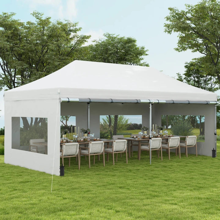 20' x 10' Folding Pop Up Canopy Tent with Sidewalls - Portable UV Protection Outdoor Shelter