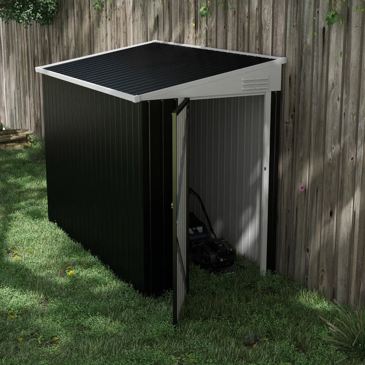 4' x 8' Galvanized Steel Lean-To Storage Tool Shed w Lockable Door, Outdoor Garden, Dark Grey